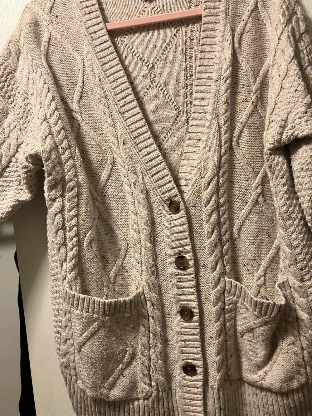 J. Crew Speckled Cream Cable Cardigan with Pockets